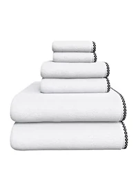 Quick-Dry Cotton Decorative Border 6 Piece Towel Set