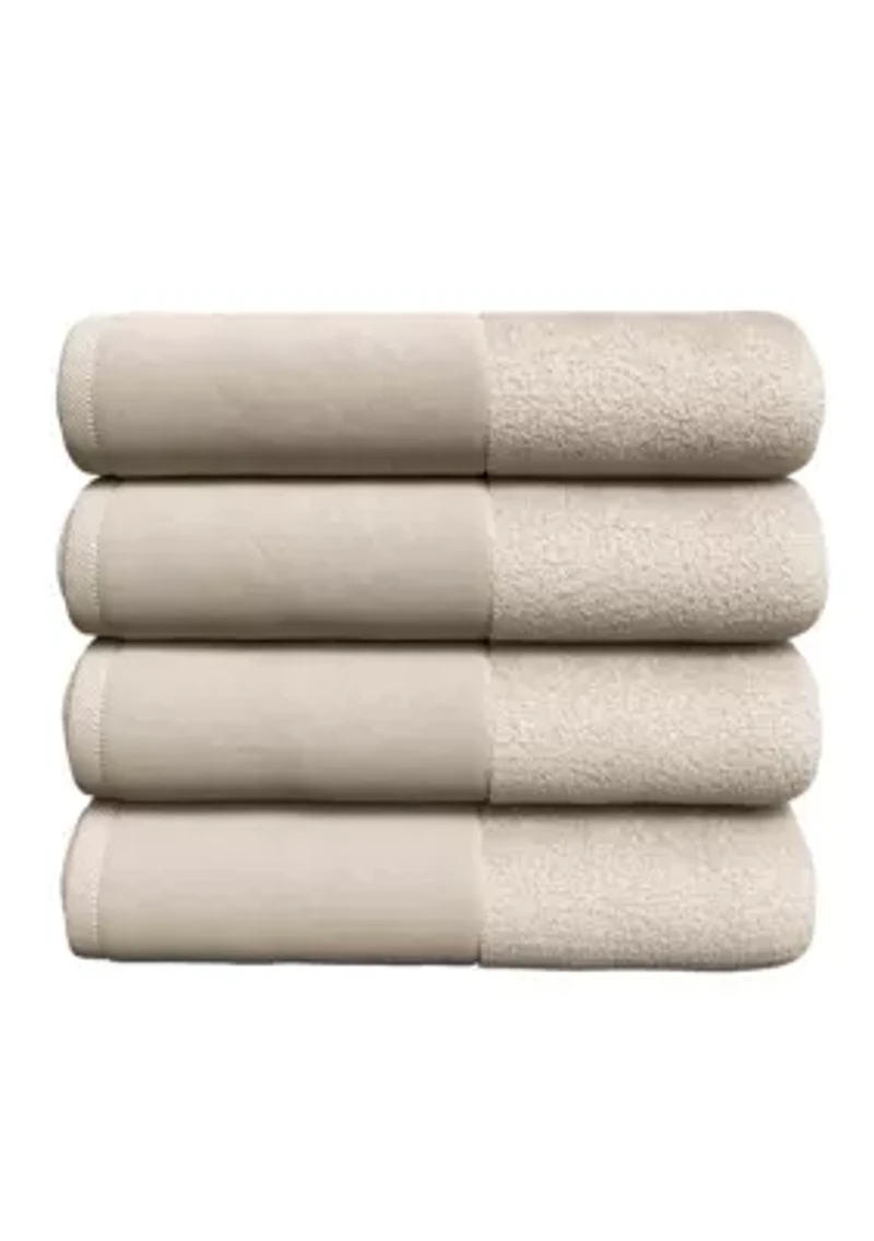 Cotton and Linen-Texture Border 4 Pack Bath Towel Set