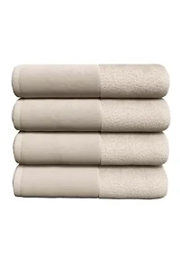 Cotton and Linen-Texture Border 4 Pack Bath Towel Set