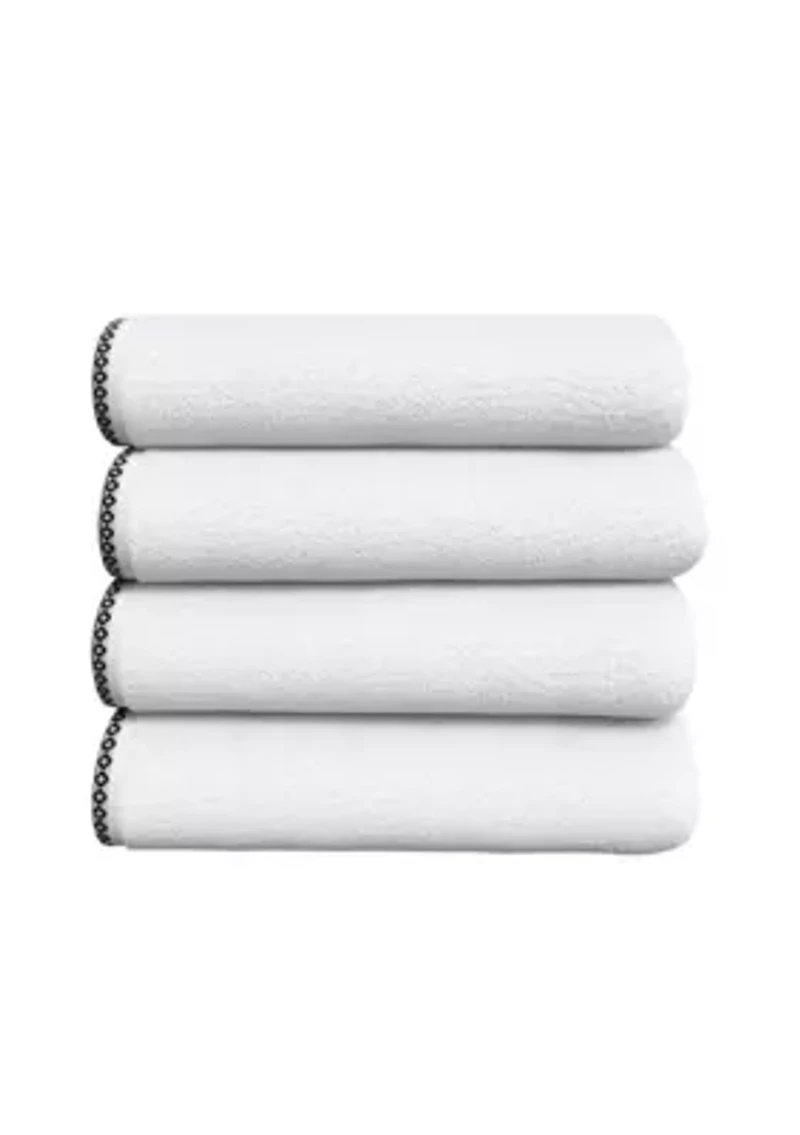 Quick-Dry Cotton Decorative Border 4 Pack Bath Towel Set