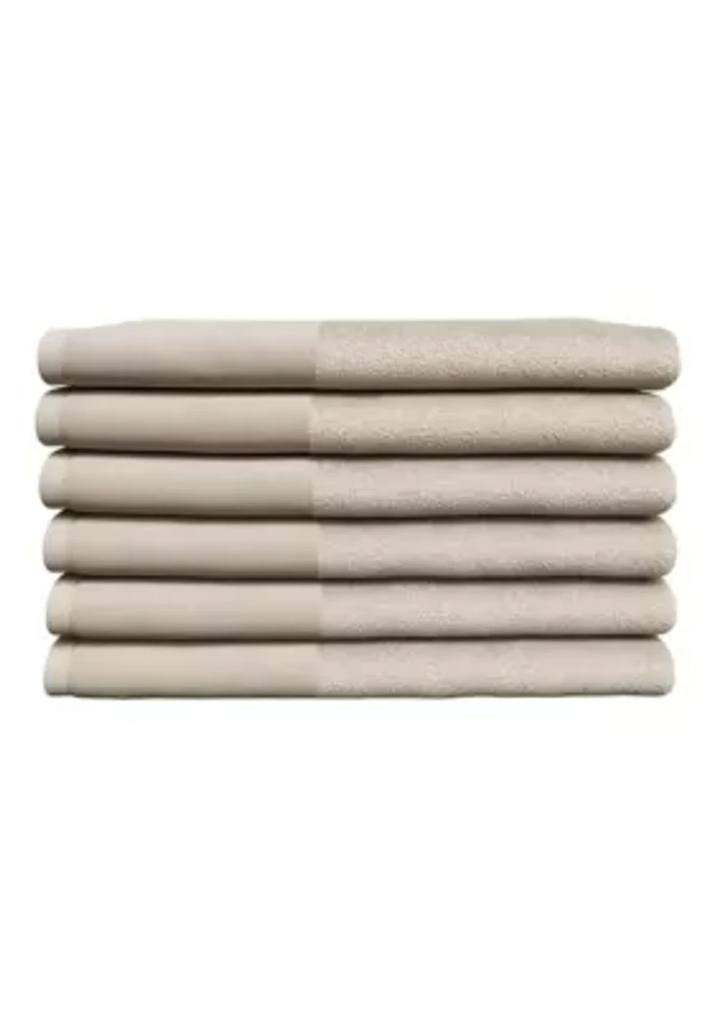 Cotton and Linen-Texture Border 6 Pack Hand Towel Set