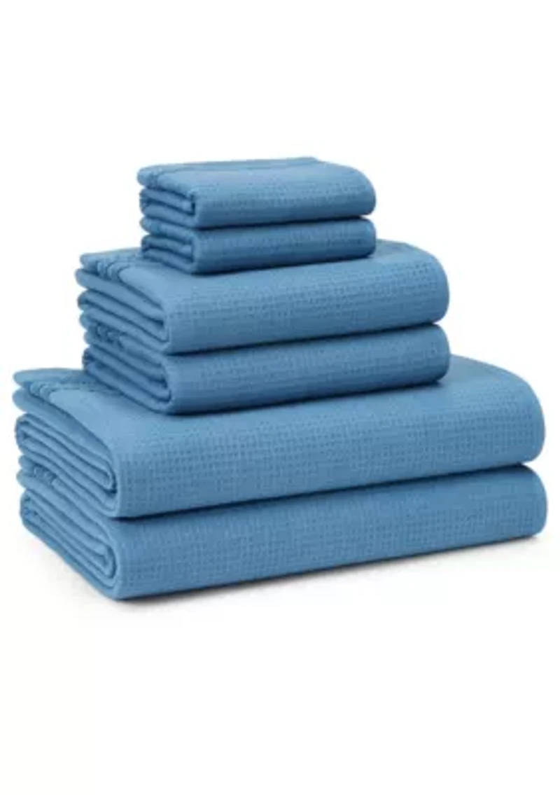 TOWN & COUNTRY LIVING 6-Piece Assorted Waffle Woven Terry Stripe White Bath Set