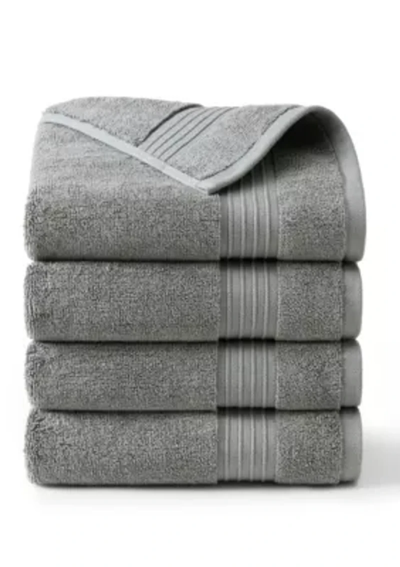 TOWN & COUNTRY LIVING 4-Piece Waffle Woven Terry Stripe Aqua Blue Hand Towel Set