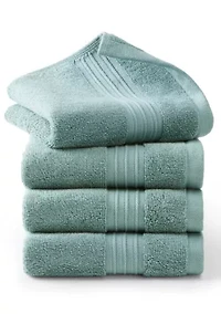 TOWN & COUNTRY LIVING 4-Piece Solid Dobby Border Aqua Blue Washcloth Set