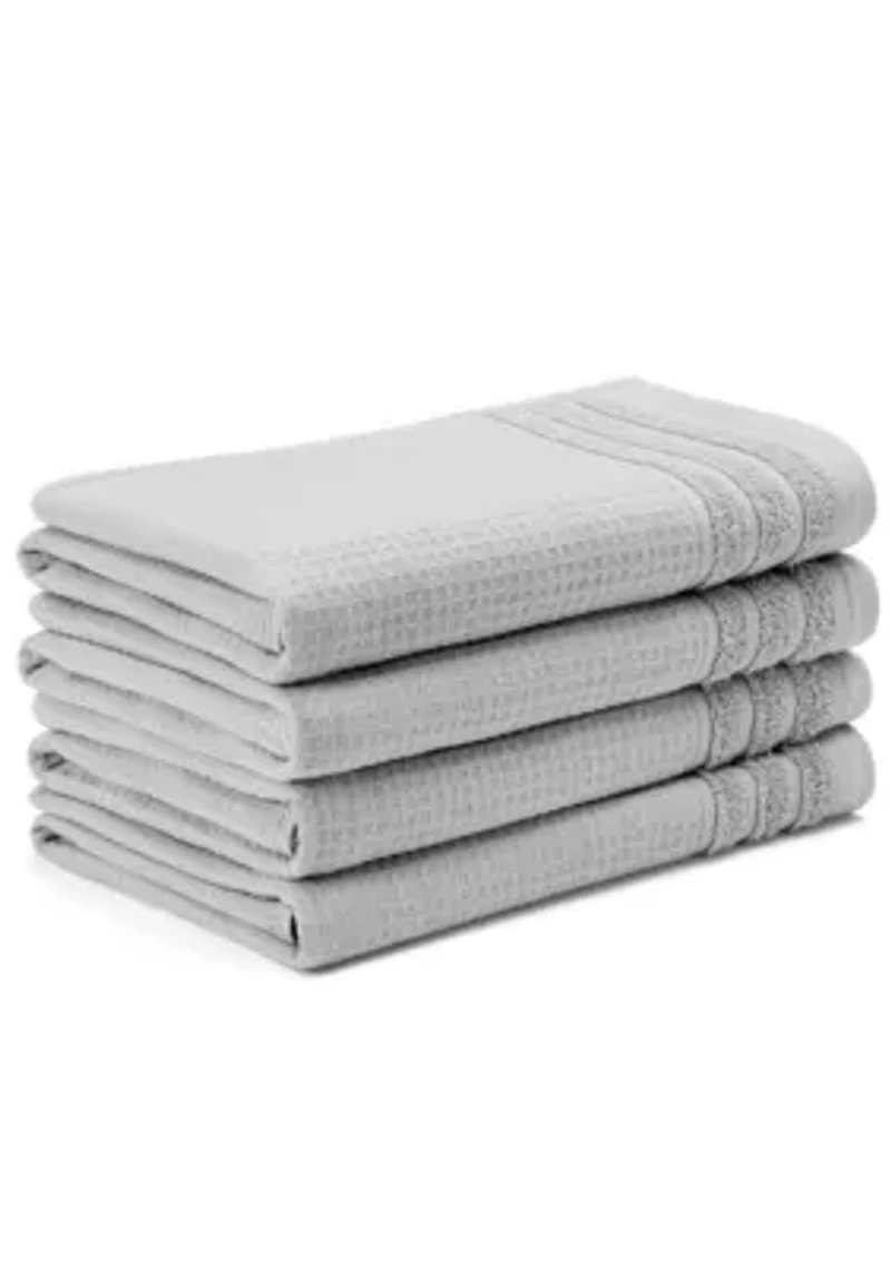 TOWN & COUNTRY LIVING 4-Piece Waffle Woven Terry Stripe Taupe Hand Towel Set