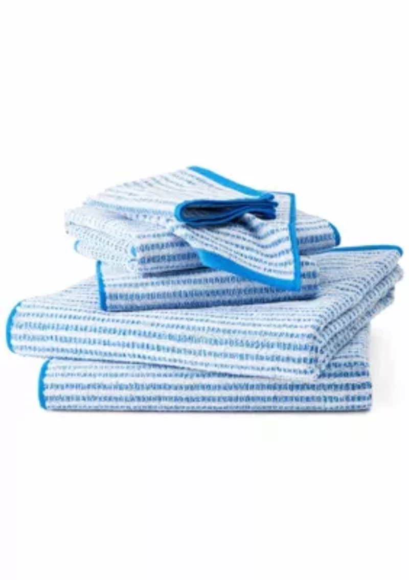 TOWN & COUNTRY LIVING 6-Piece Striped Reversible Terry Brights Ocean Blue Bath Set