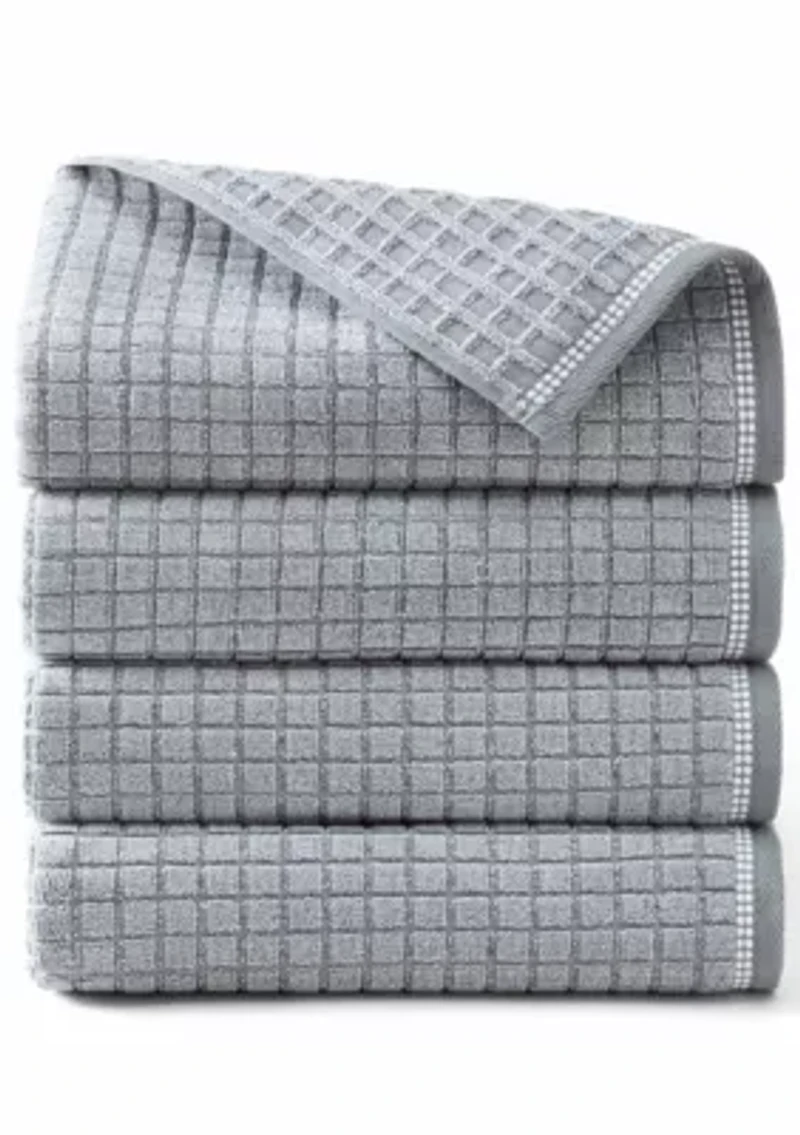 TOWN & COUNTRY LIVING 4-Piece Textured Windowpane Aqua Blue Bath Towel Set