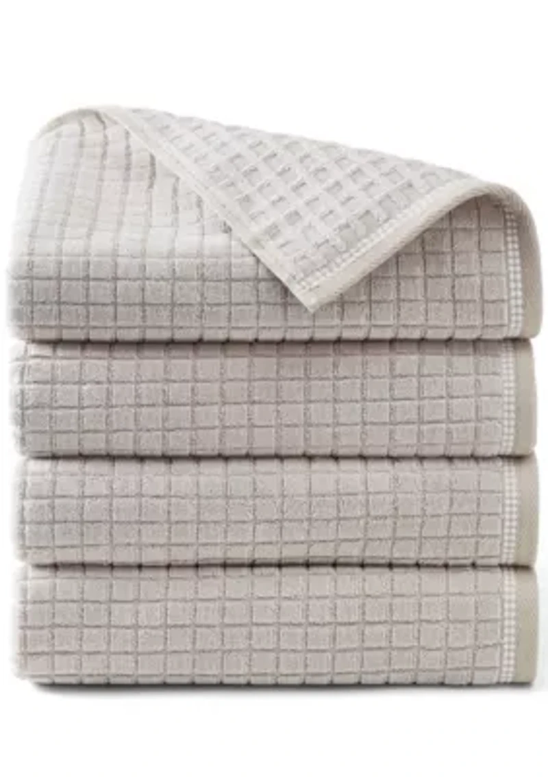 TOWN & COUNTRY LIVING 4-Piece Textured Windowpane Aqua Blue Bath Towel Set