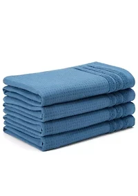 TOWN & COUNTRY LIVING 4-Piece Waffle Woven Terry Stripe Blue Hand Towel Set