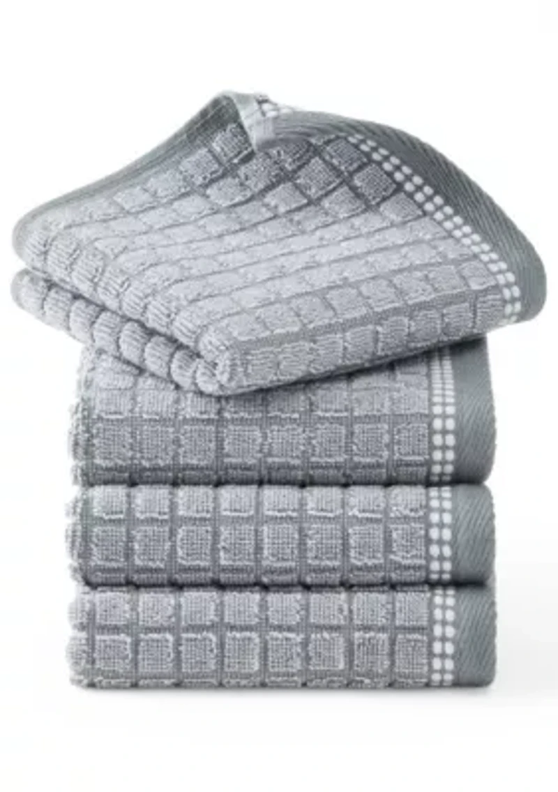 TOWN & COUNTRY LIVING 4-Piece Textured Windowpane Grey Washcloth Set