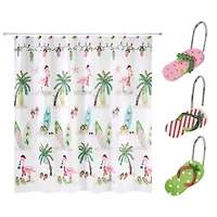 Flamingo Jingle Shower Curtain and Hook Set