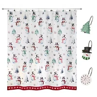 Winter Snowman Shower Curtain Shower Hooks Set