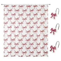 Christmas Bows Shower Curtain Shower Hooks Set