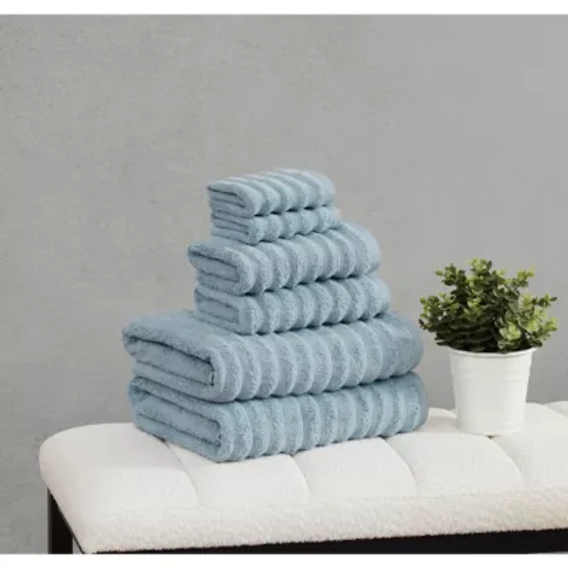 Borghese Roma Ribbed Zero Twist White 6 Piece Towel Set