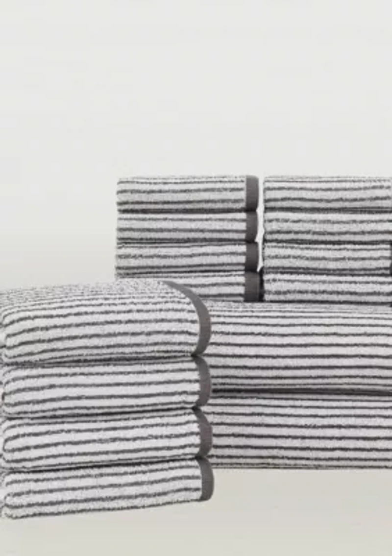 Brooklyn Loom Everyday Jacquard Stripe Rose 14 Piece Towel Set