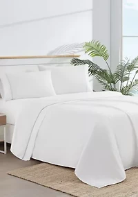 Scout Pick Stitch 100% Cotton Percale White with Seafoam Split King Sheet Set