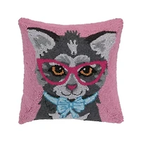 Cat with Bow Wool Hook Pillow