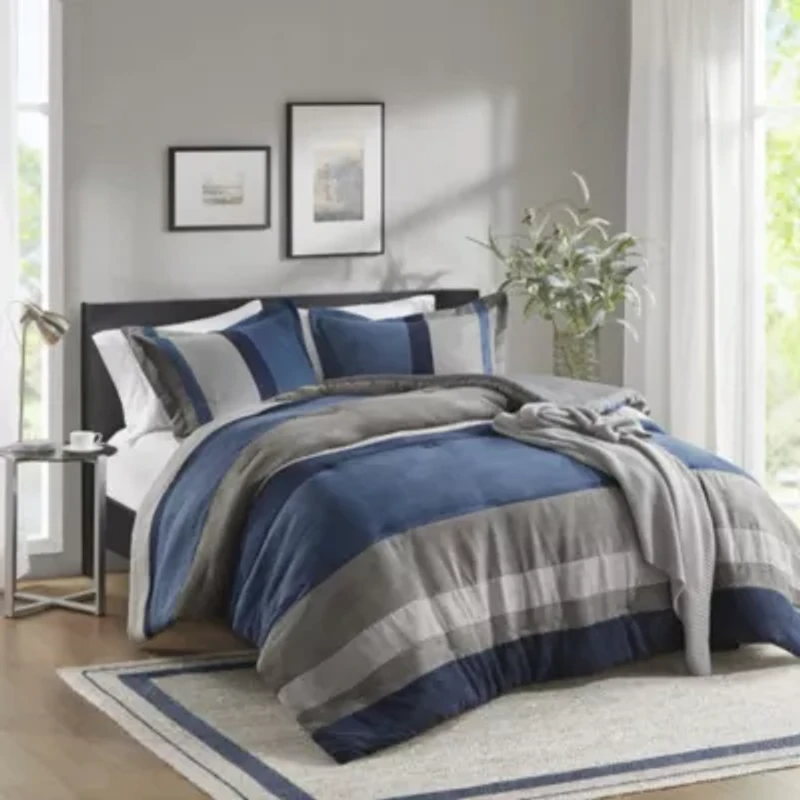 Boulder Stripe Pieced Faux Suede Comforter Set