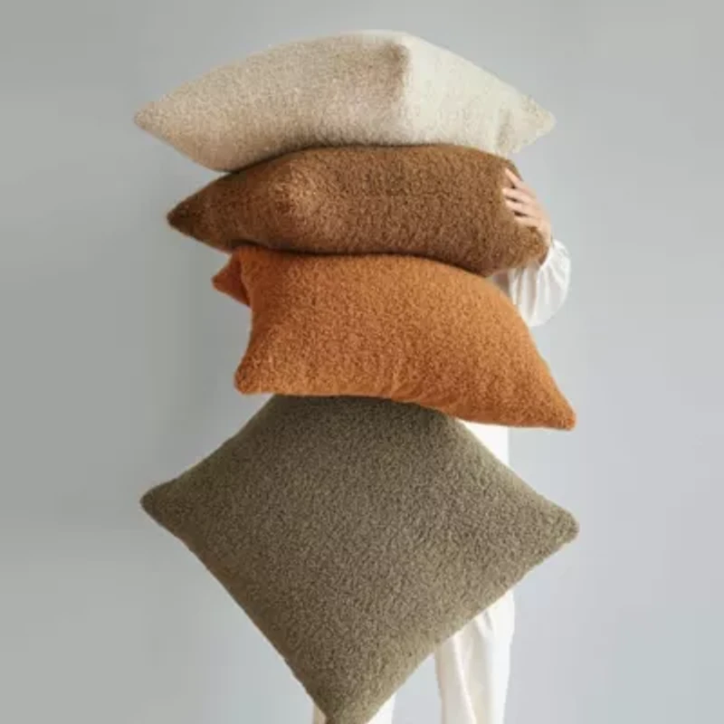 HiEnd Accents Teddy Textured Boucle Decorative Pillow with Down Insert, 18" x