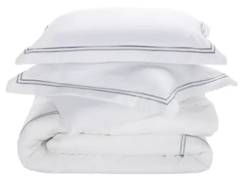 2 Line Embroidered Hotel Duvet Cover Set 3pc