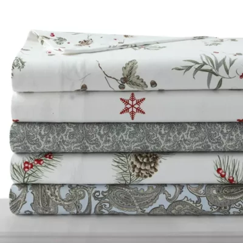 Pine Cones and Berries Portuguese Cotton Flannel Pillowcase Set