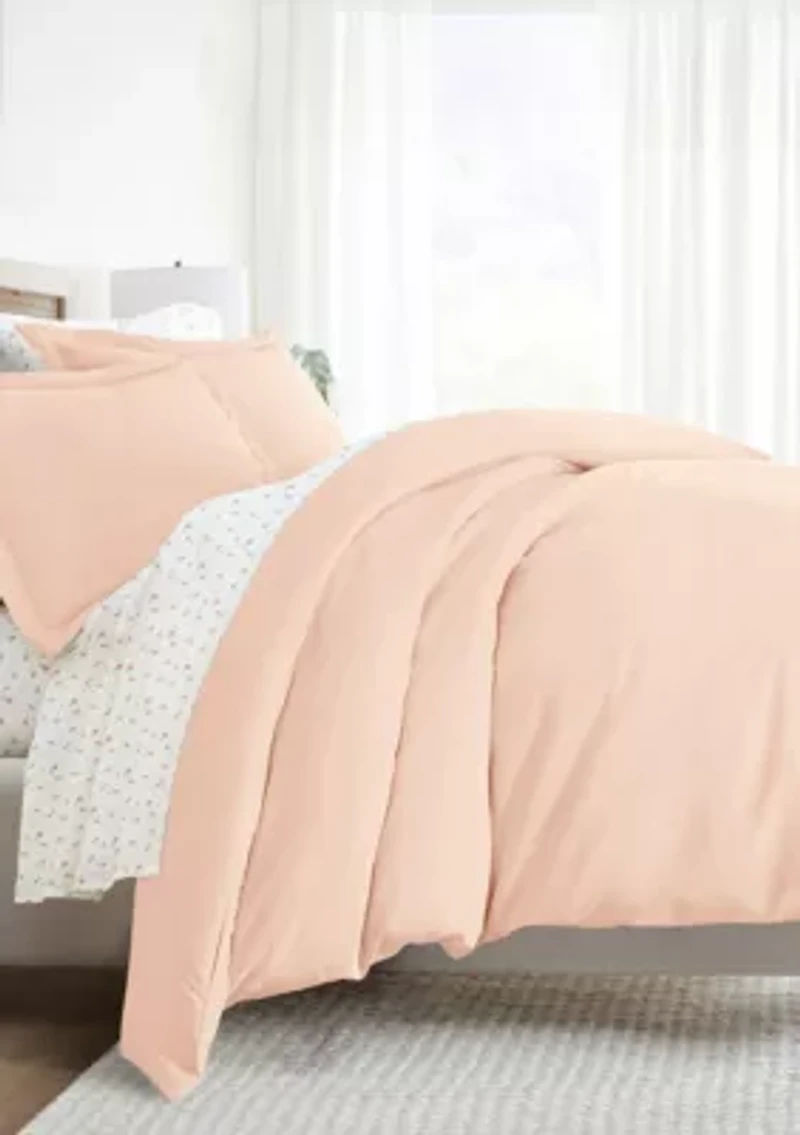 Bedding Bundle, Solid Duvet Cover Set, White Comforter and Patterned Sheet Set