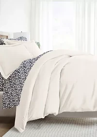 Bedding Bundle, Solid Duvet Cover Set, White Comforter and Patterned Sheet Set