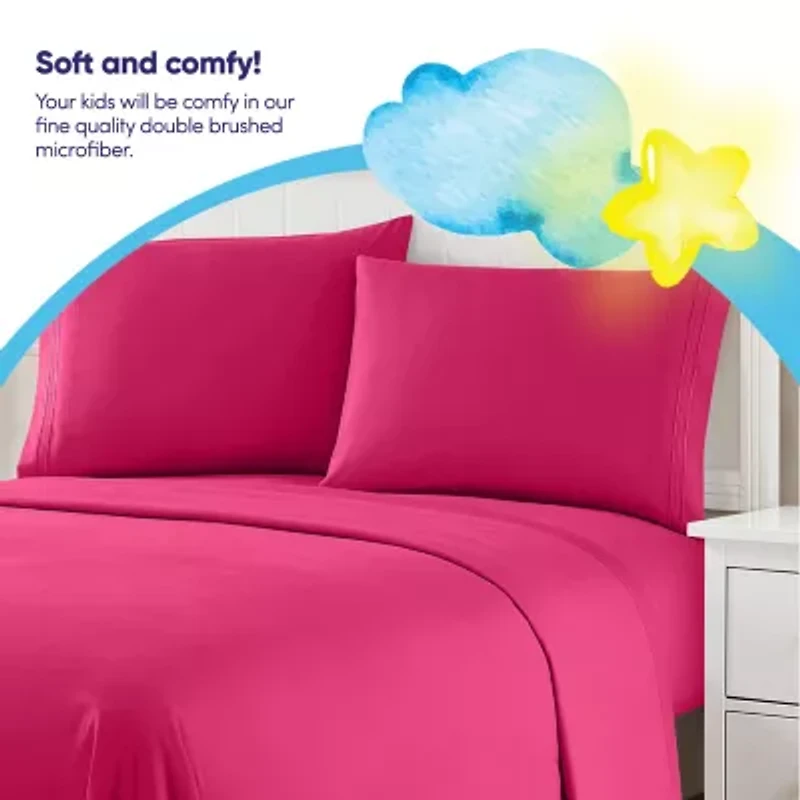 Kids Solid 4 Piece Sheet Set, Ultra Soft 1800 Series, Double Brushed Microfiber