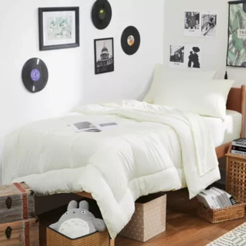7PC Campus Ready Dorm Twin XL Bedding Bundle, Solid Comforter, Pillows and Sheet Set