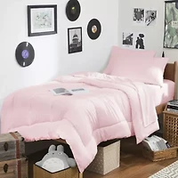 7PC Campus Ready Dorm Twin XL Bedding Bundle, Solid Comforter, Pillows and Sheet Set