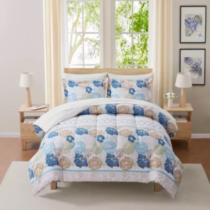Sweet Home Collection 7 Piece Floral Stripe Bedding Set