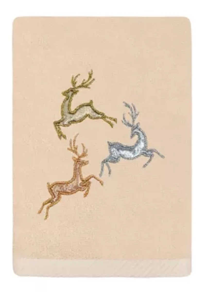 Christmas LEAPING DEER Embroidered Hand Towel