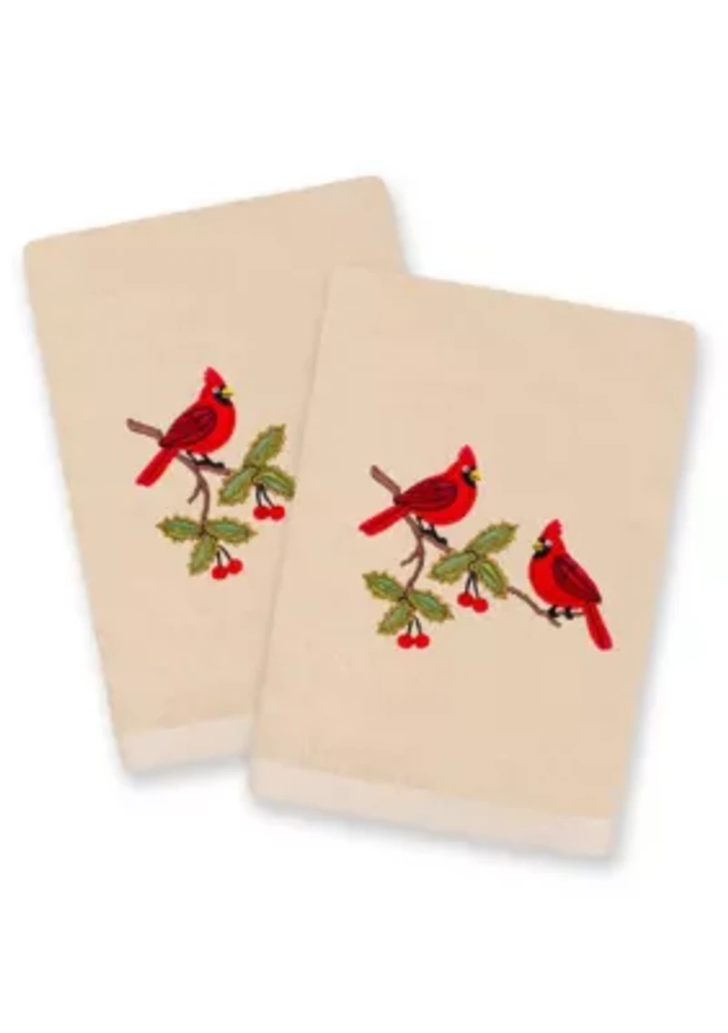 Christmas RED PAIR Embroidered Hand Towels (Set of 2)
