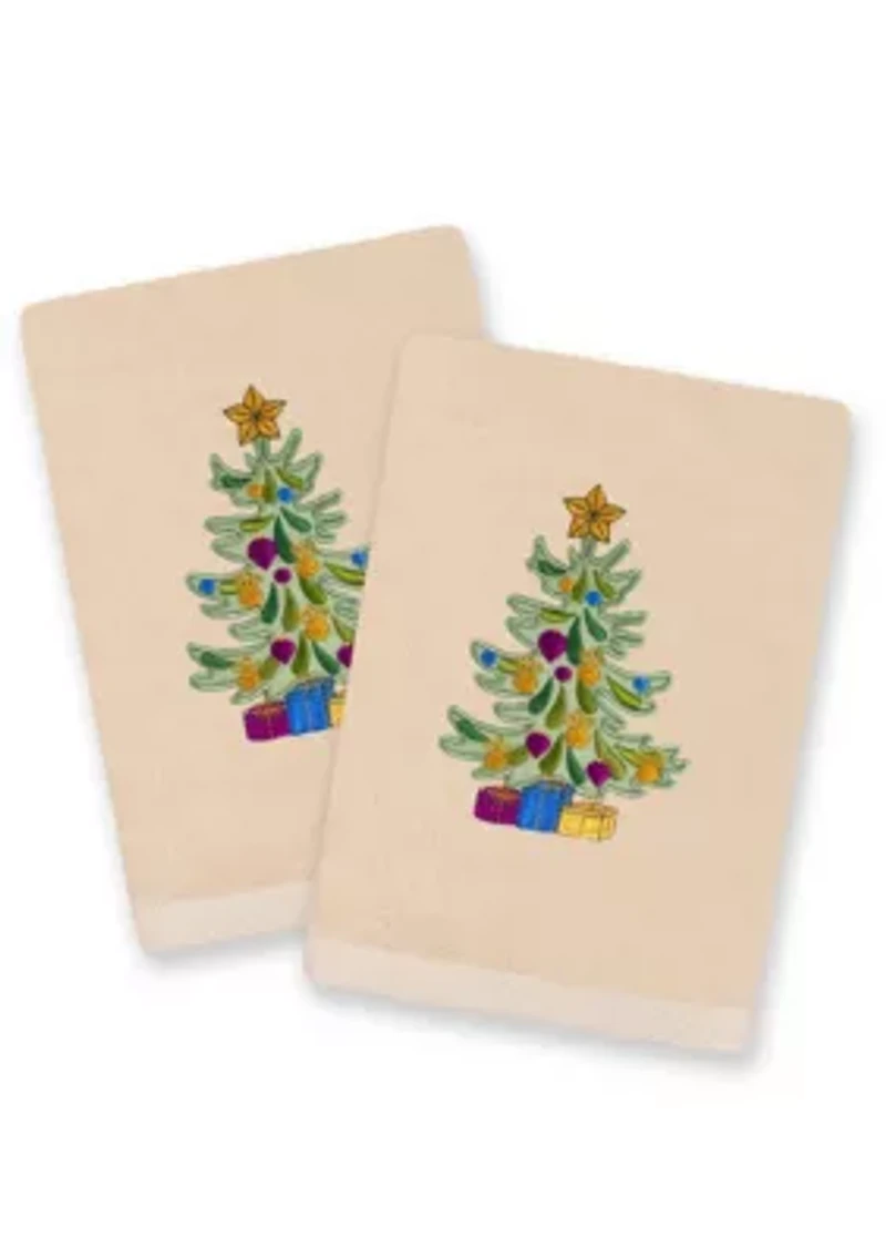 Christmas Presents Embroidered Hand Towels (Set of 2)