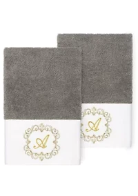 MONICA 2PC Embellished Dark Gray Hand Towel Set