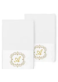 MONICA 2PC Embellished White Hand Towel Set