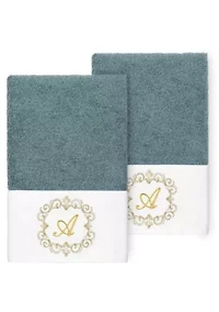 MONICA 2PC Embellished Teal Hand Towel Set