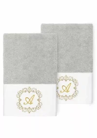 MONICA 2PC Embellished Light Gray Hand Towel Set