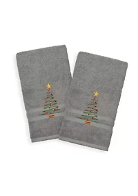 Christmas Tree Embroidered Denzi Hand Towels Set of 2