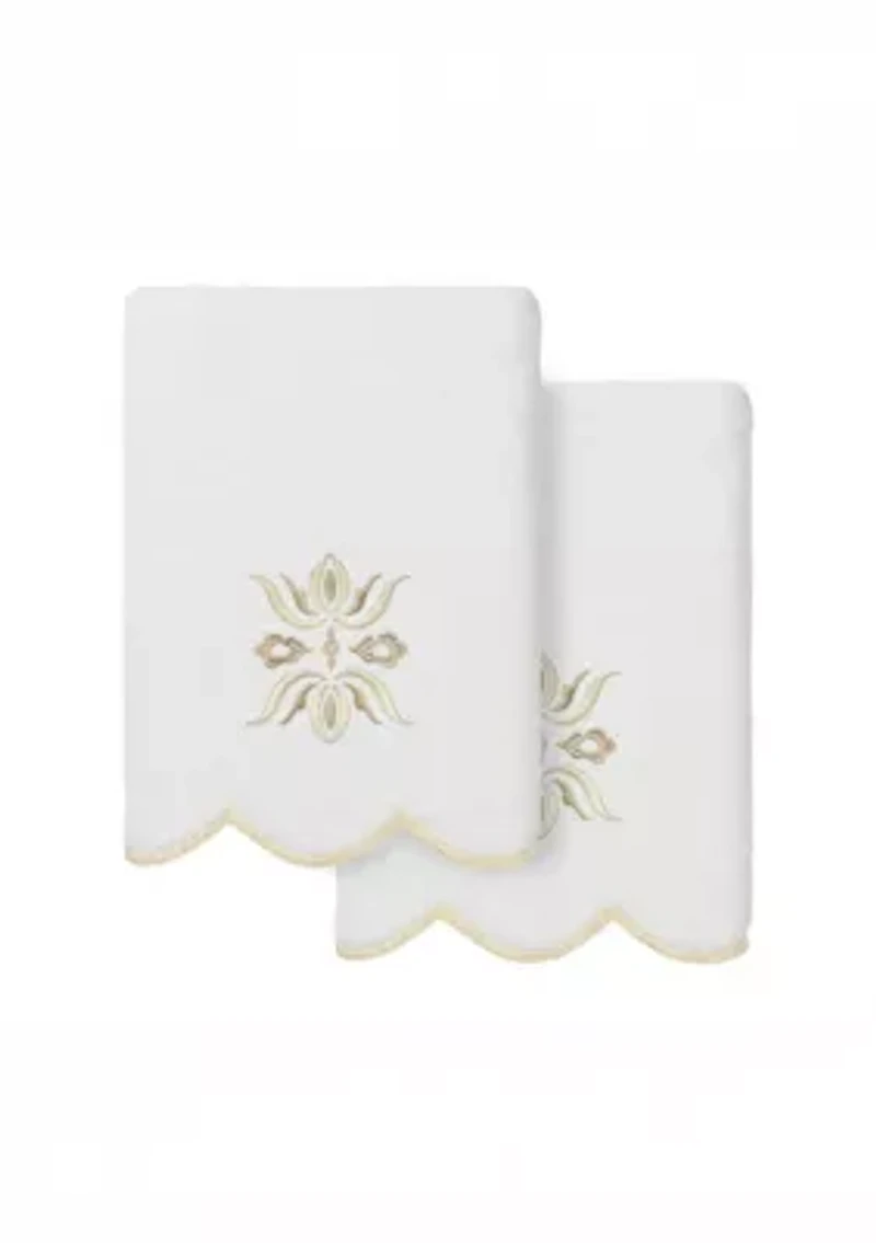 Flower Crest Scallop 2PC Embellished Hand Towel Set