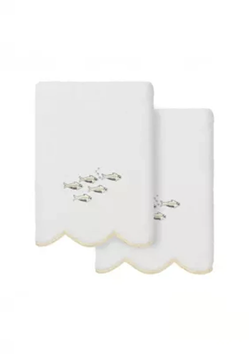 Fish School Scallop 2PC Embellished Hand Towel Set