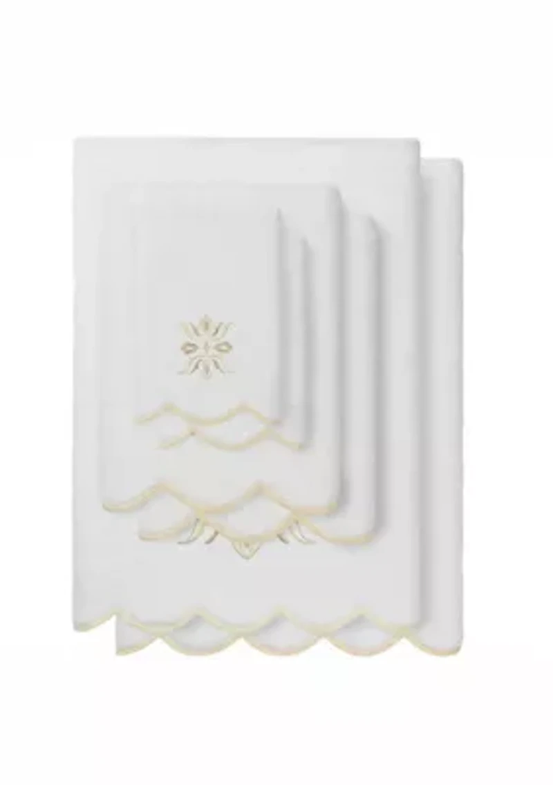 Flower Crest Scallop 6PC Embellished Towel Set