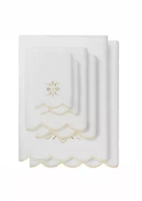 Flower Crest Scallop 6PC Embellished Towel Set