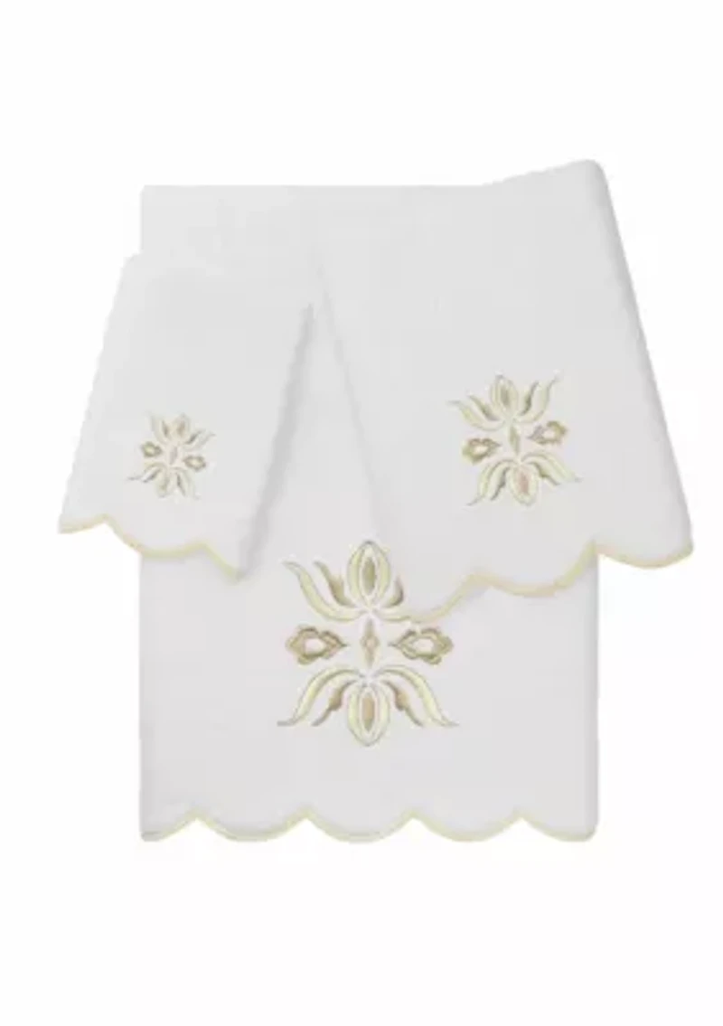 Flower Crest Scallop 3PC Embellished Towel Set
