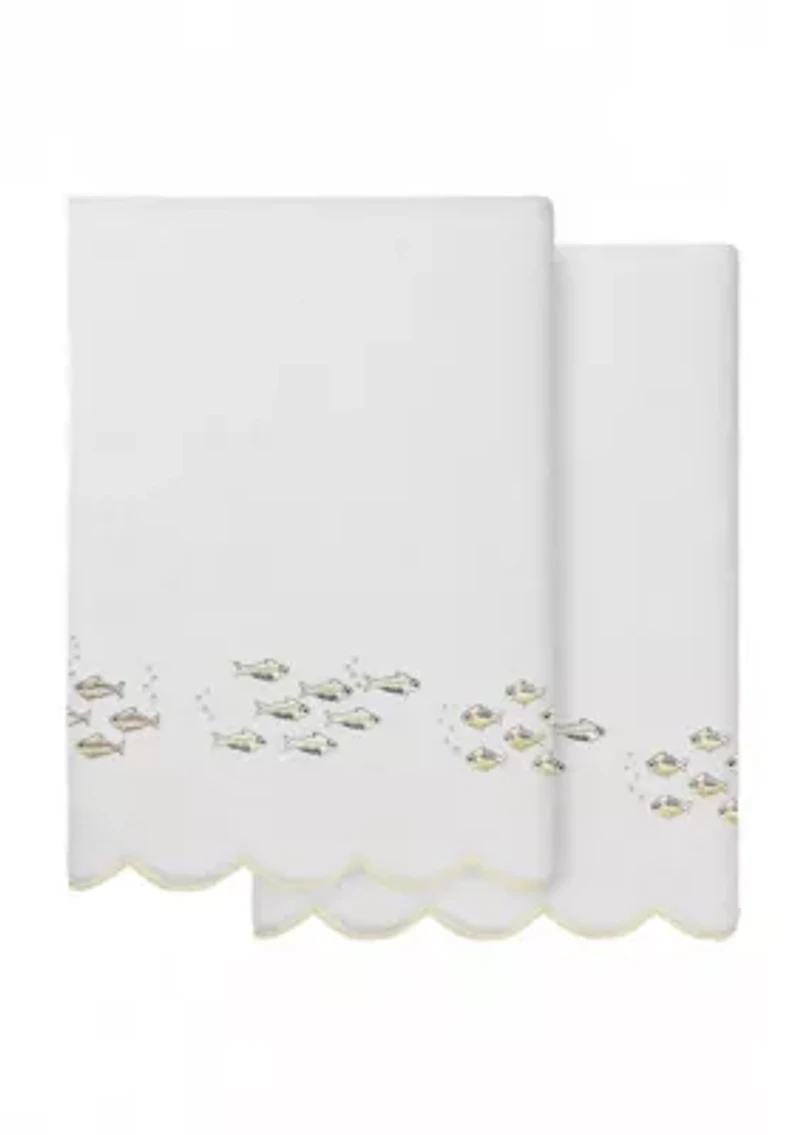 Fish School Scallop 2PC Embellished Bath Towel Set