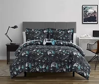 Next Level Dark Grey/Blue 3-4 Piece Microfiber Comforter Set