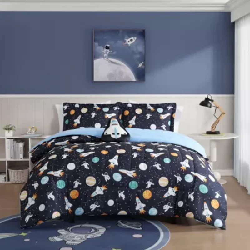 Outer Space Explorer Boy's Midnight Blue Soft Microfiber 3-4 Piece Comforter Set