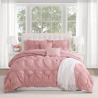 Scallop Textured Mauve 10-Piece Embellished Microfiber Comforter Set