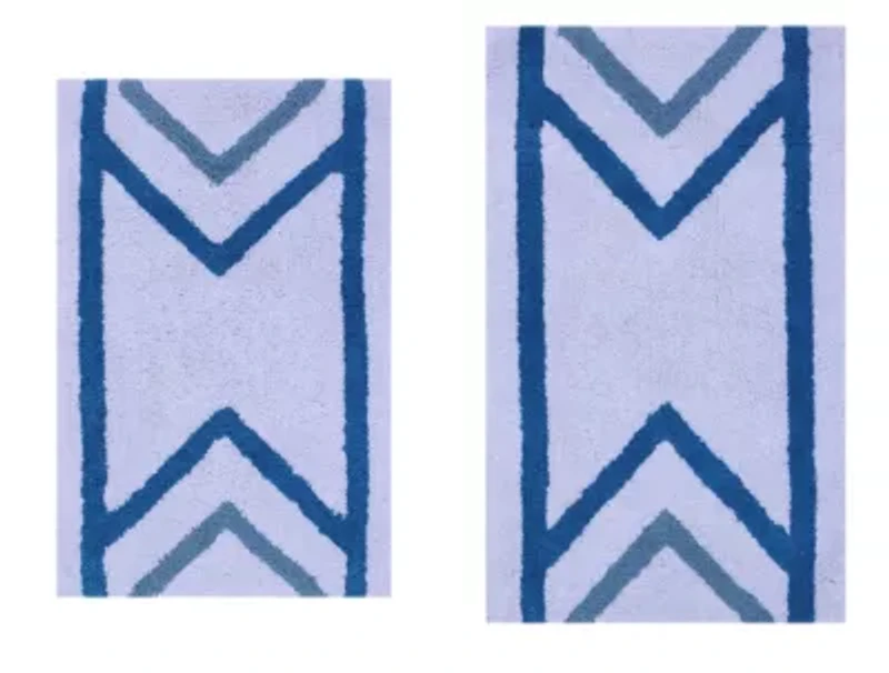 2 PC YARN DYED BATH RUG SET 17x24 & 21x34 ARROW OCEAN BLUE