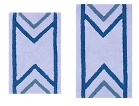 2 PC YARN DYED BATH RUG SET 17x24 & 21x34 ARROW OCEAN BLUE